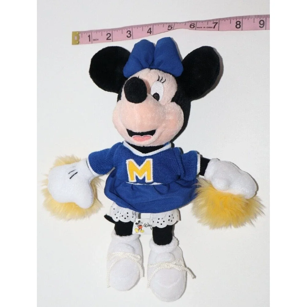 Walt Disney World Cheerleader Pom Poms Blue & Yellow Minnie Mouse Stuffed Plush